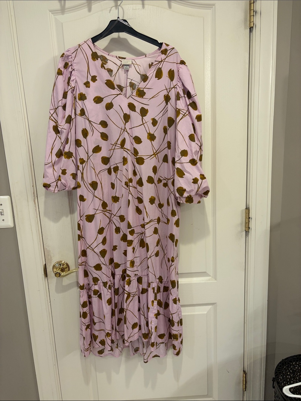 a new day Pink Floral Midi Dress with Olive Leaf Print